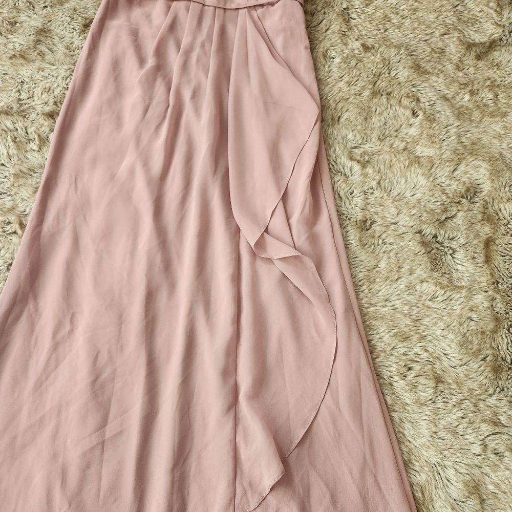 David's Bridal High Neck Chiffon Dress with‎ Cascade in Quartz Pink Size 18 - Picture 6 of 15